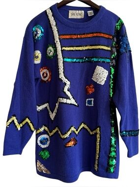 Vintage Sam Ramo Sequin Sweater Blue M